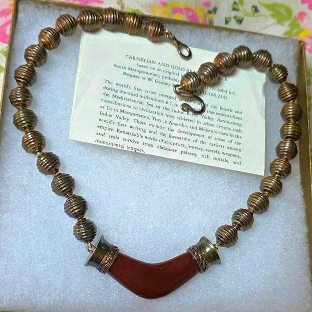 Vintage Carnelian and Gold Bead Necklace (Metropolitan Museum Reproduction)